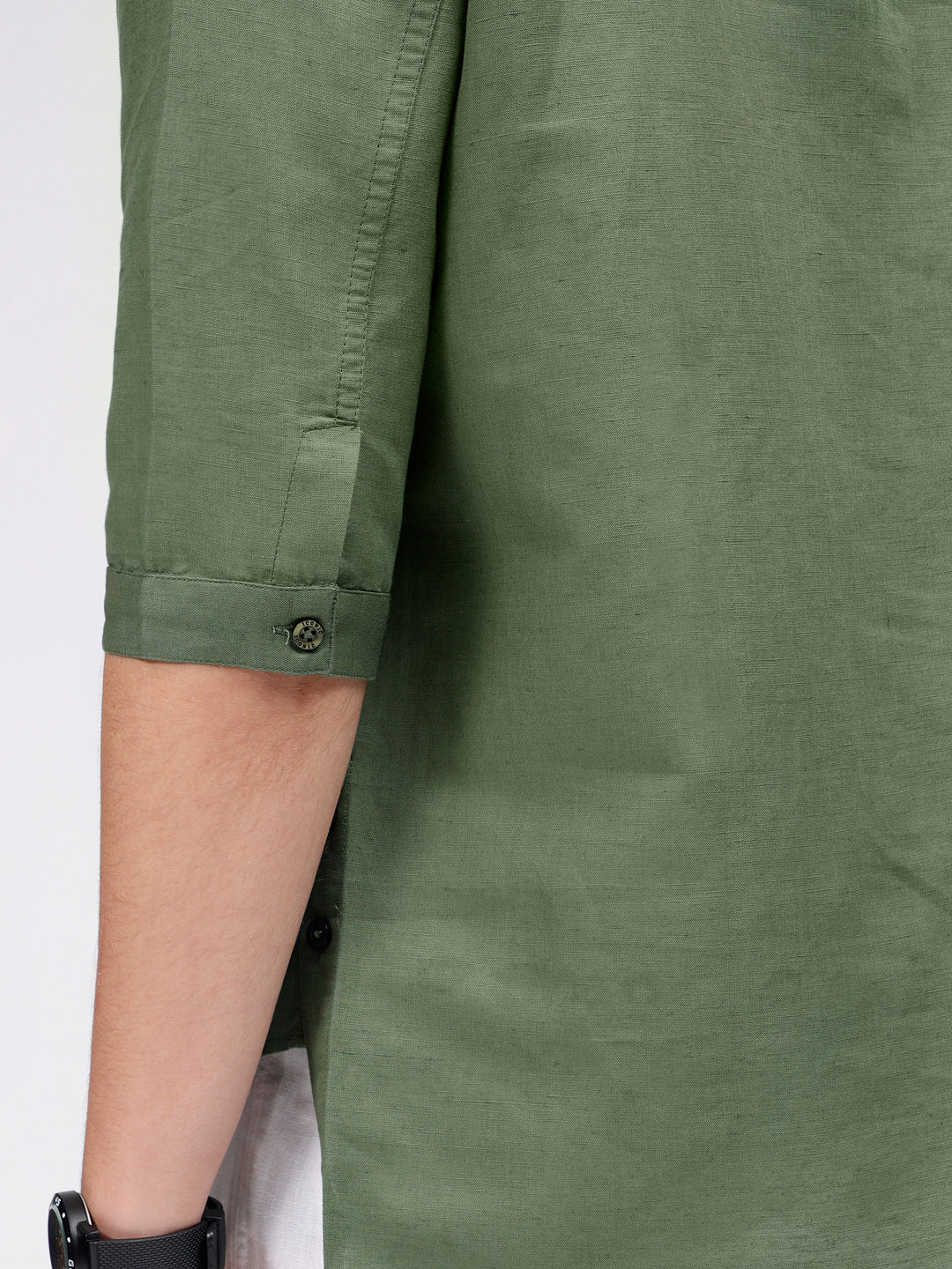 Iconic Men Green Mandarin Collar Shirt