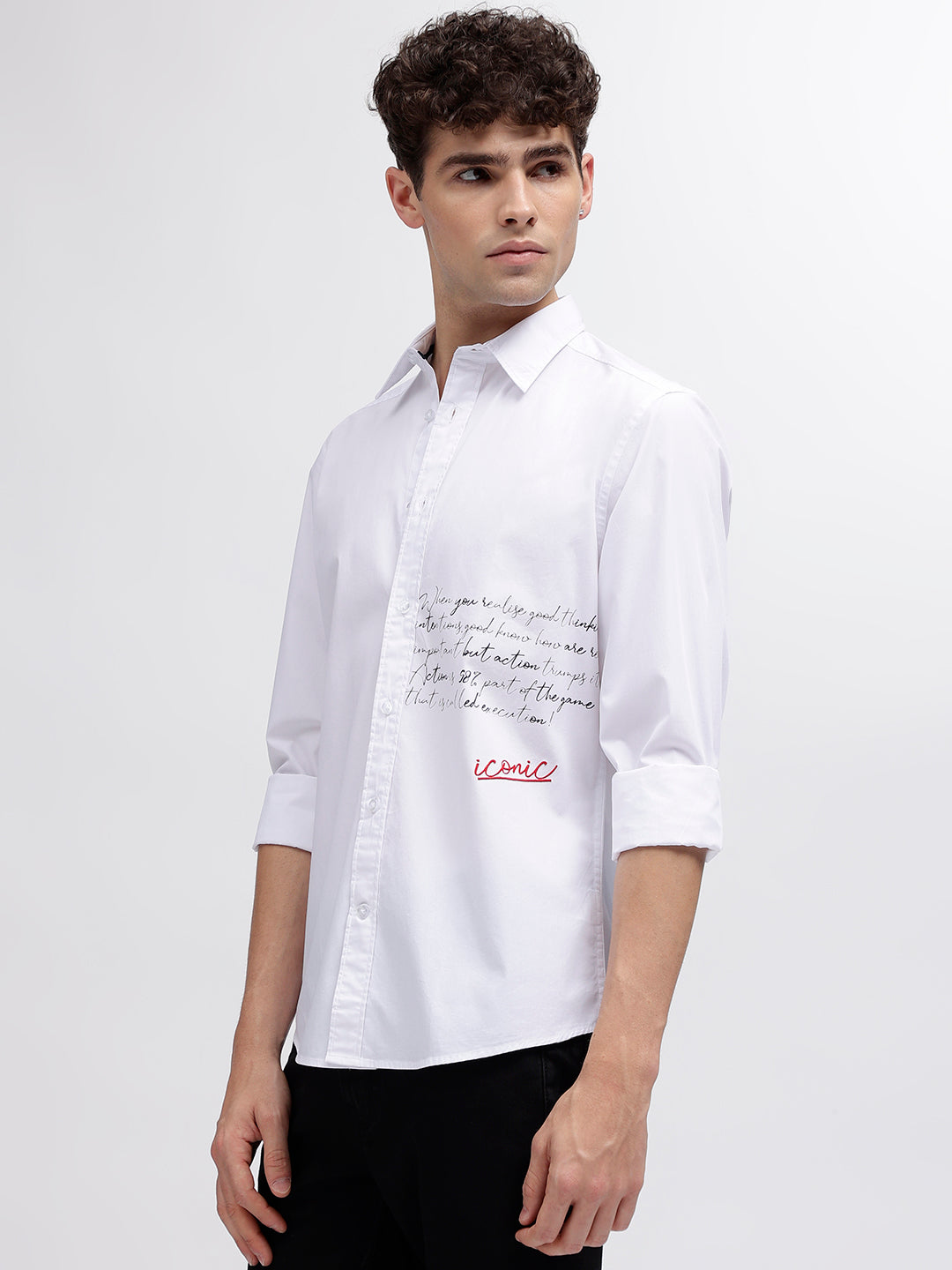 Iconic Men White Solid Spread Collar Full Sleeves Shirt