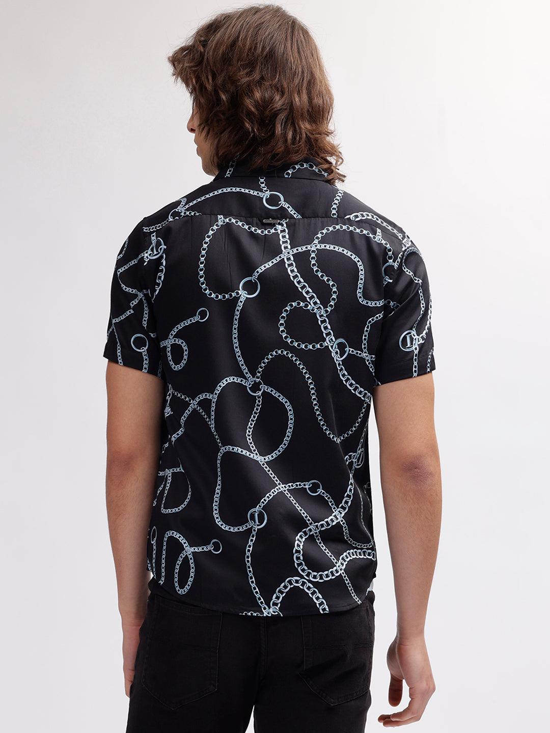 Iconic Men Black Printed Resort Collar Short Sleeves Shirt