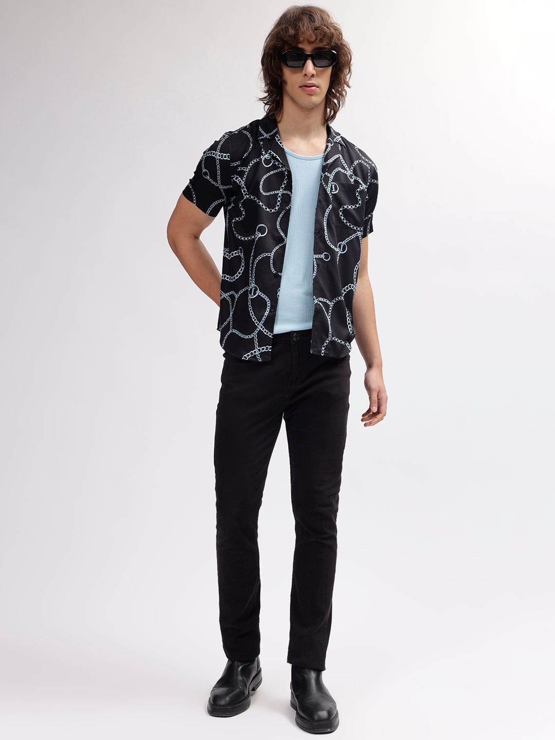 Iconic Men Black Resort Collar Shirt