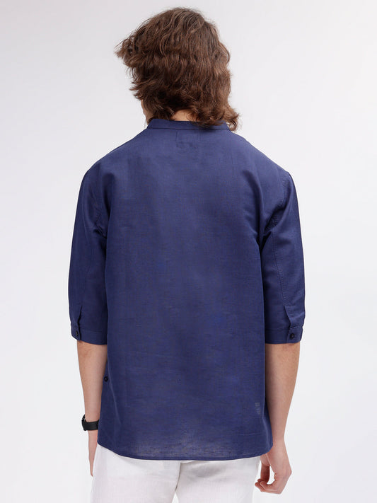 Iconic Men Blue Mandarin Collar Shirt