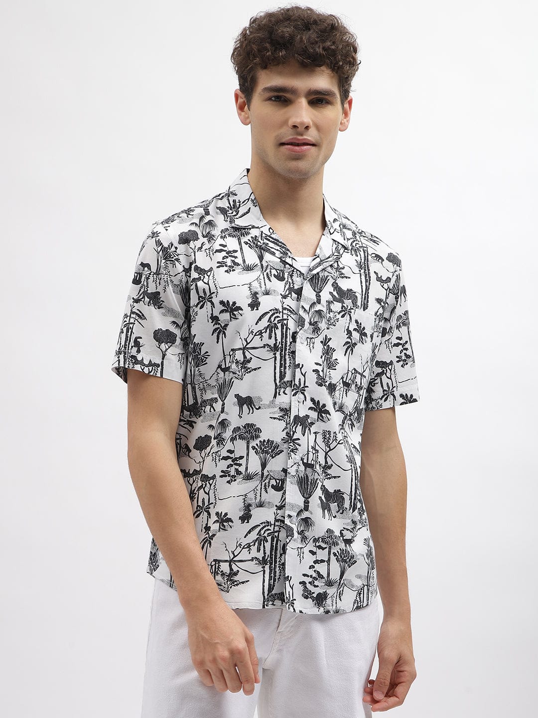 Iconic Men Black Resort Collar Shirt