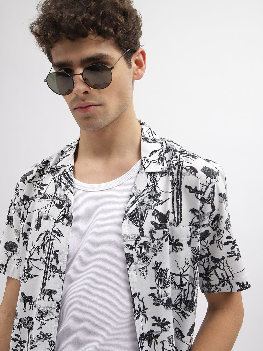 Iconic Men Black Resort Collar Shirt