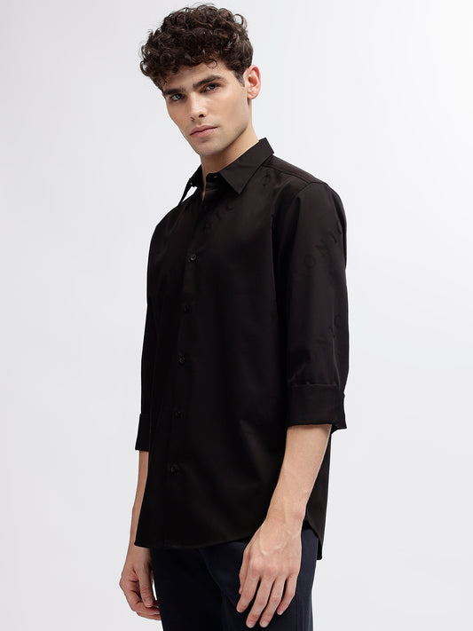 Iconic Men Black Printed Spread Collar Full Sleeves Shirt