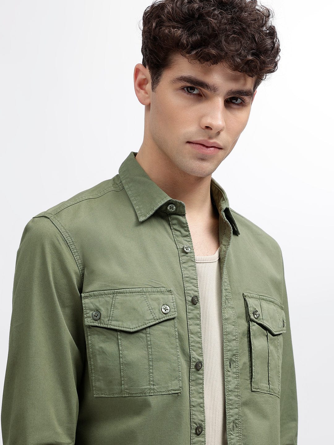 Iconic Men Green Shirt Collar Shirt