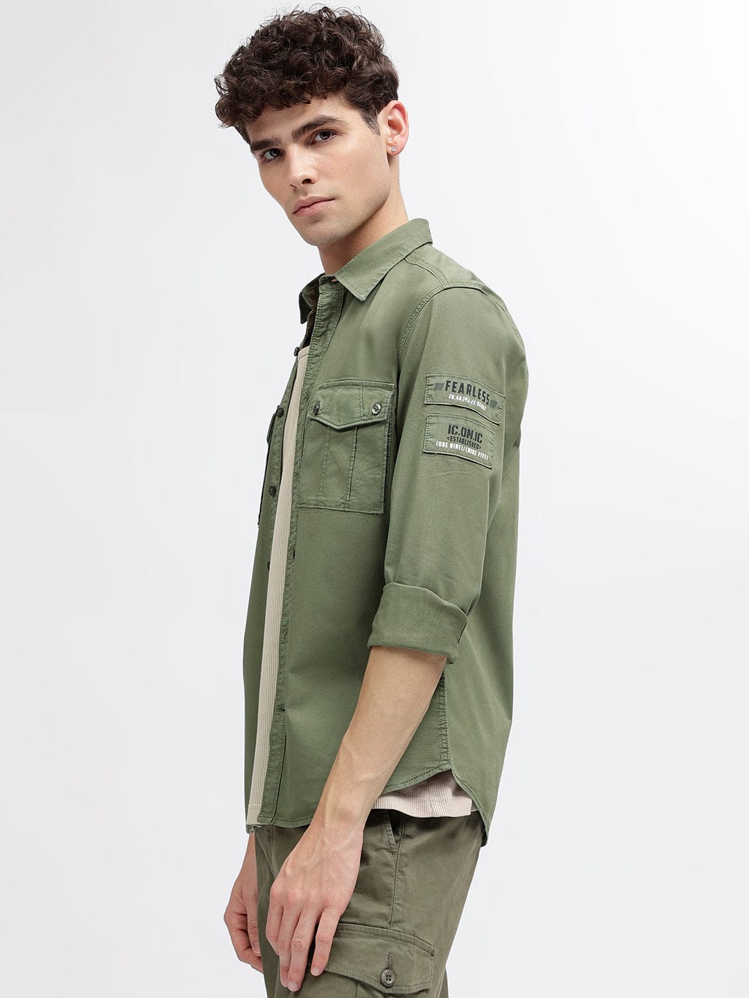 Iconic Men Green Shirt Collar Shirt