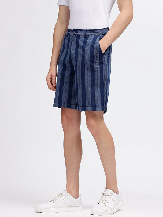 Iconic Men Navy Blue Striped Regular Fit Shorts
