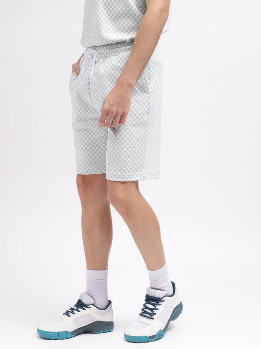Iconic Men White Checked Regular Fit Mid-Rise Shorts