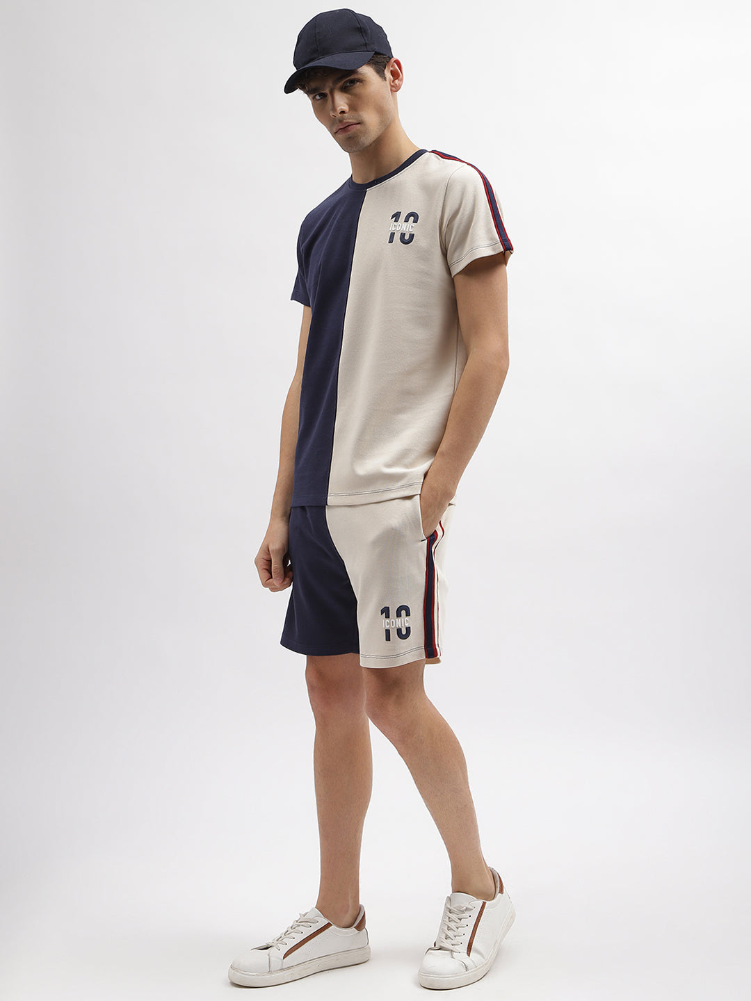 Iconic Men Navy Blue Colour blocked Regular Fit Mid-Rise Shorts