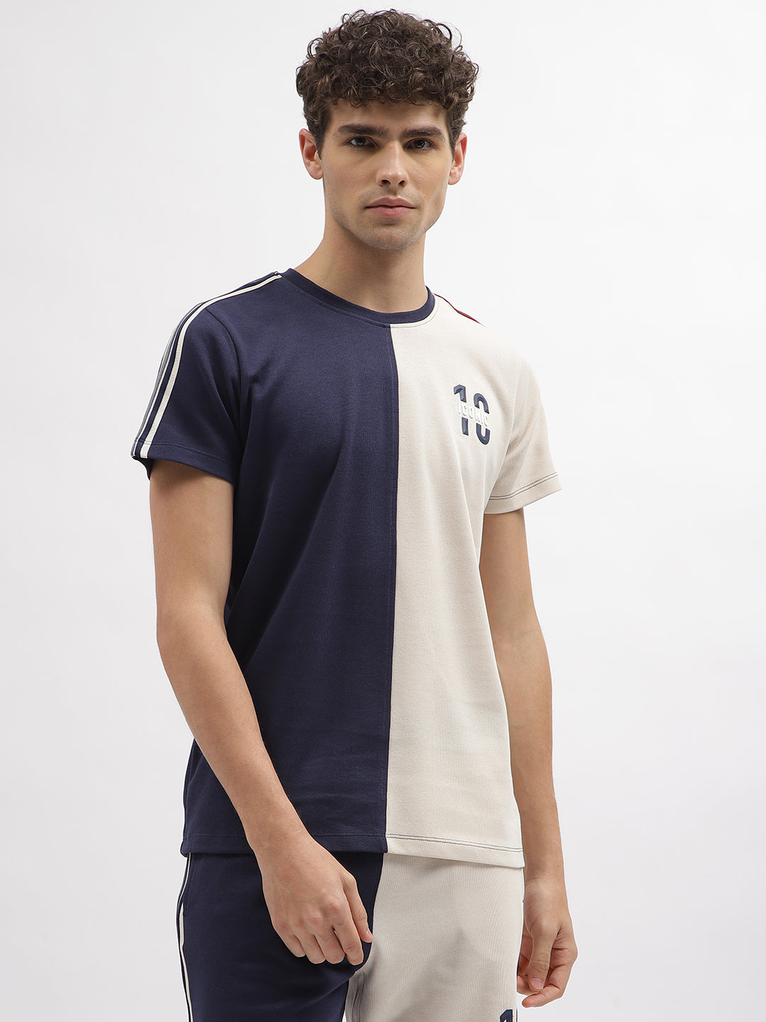 Iconic Men Navy Blue Printed Round Neck Short Sleeves Tshirt