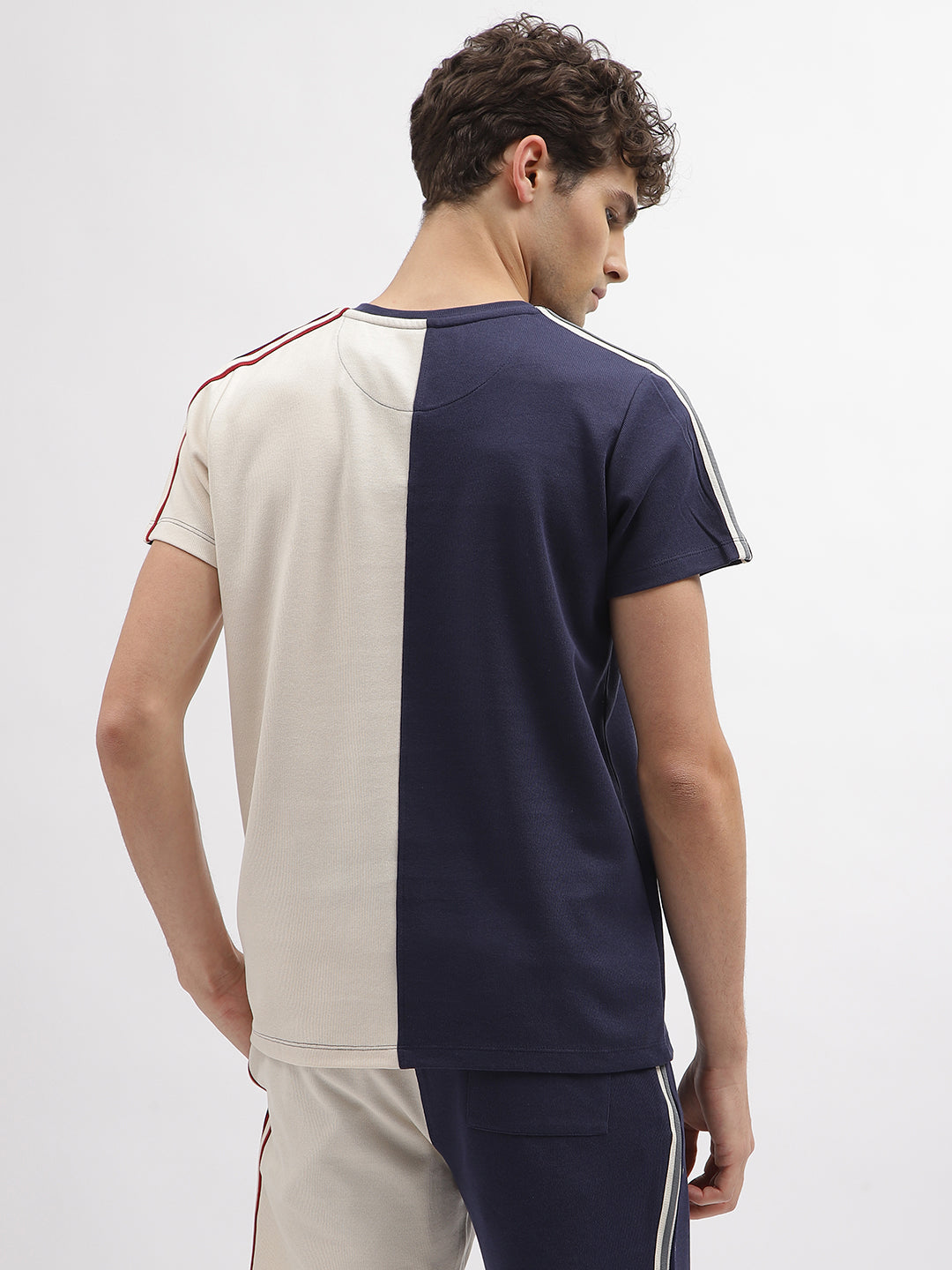 Iconic Men Navy Blue Printed Round Neck Short Sleeves Tshirt