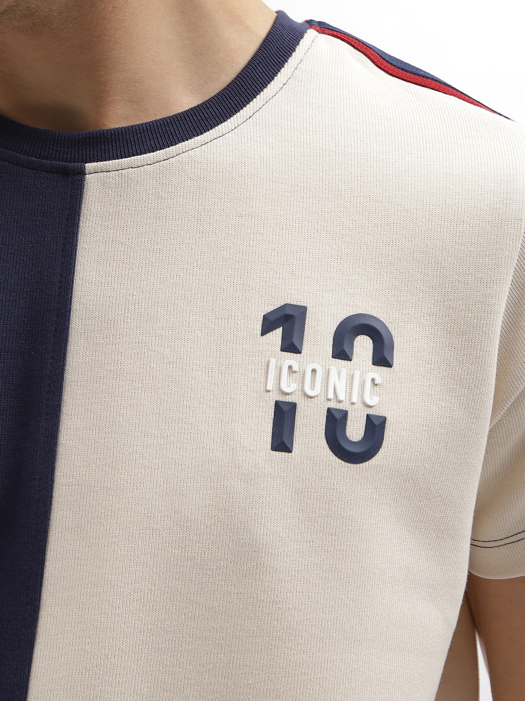 Iconic Men Navy Blue Printed Round Neck Short Sleeves Tshirt