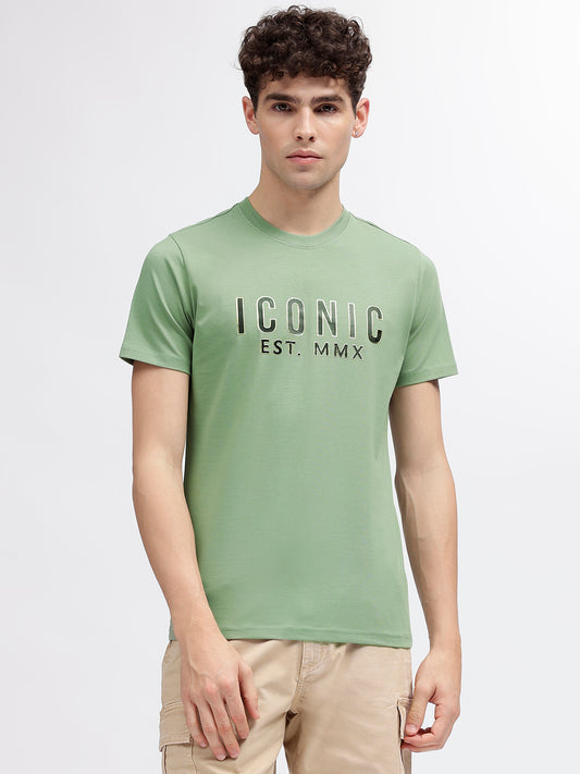 Iconic Men Green Solid Round Neck Short Sleeves T-Shirt