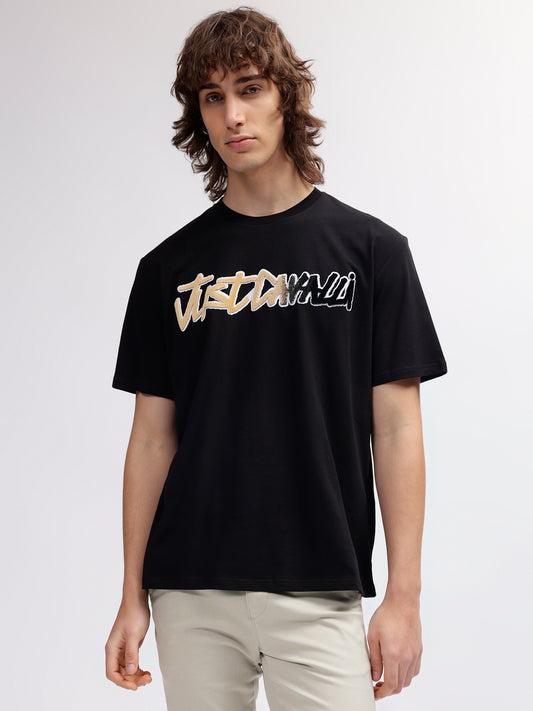 Just Cavalli Men Black Printed Round Neck Short Sleeves T-shirt
