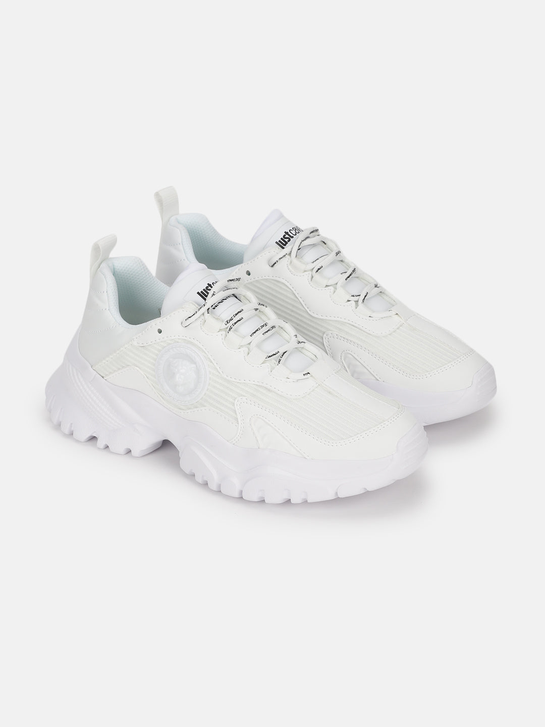 Just Cavalli Women White Solid Lace-up Sneakers