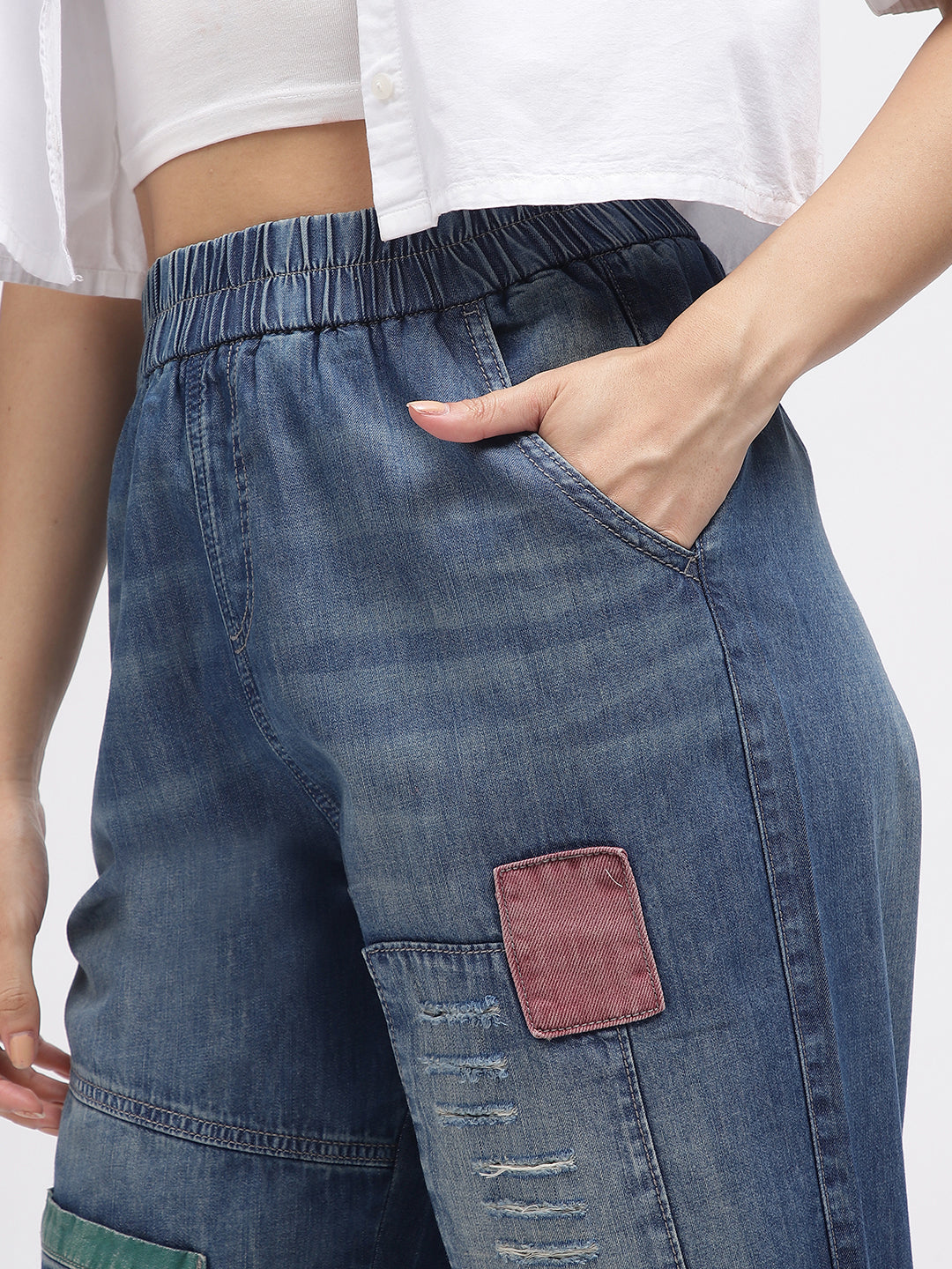 Iconic Women Blue Solid Relaxed Fit Jeans