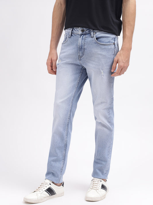 Lindbergh Men Blue Solid Slim Fit Mid-Rise Jeans