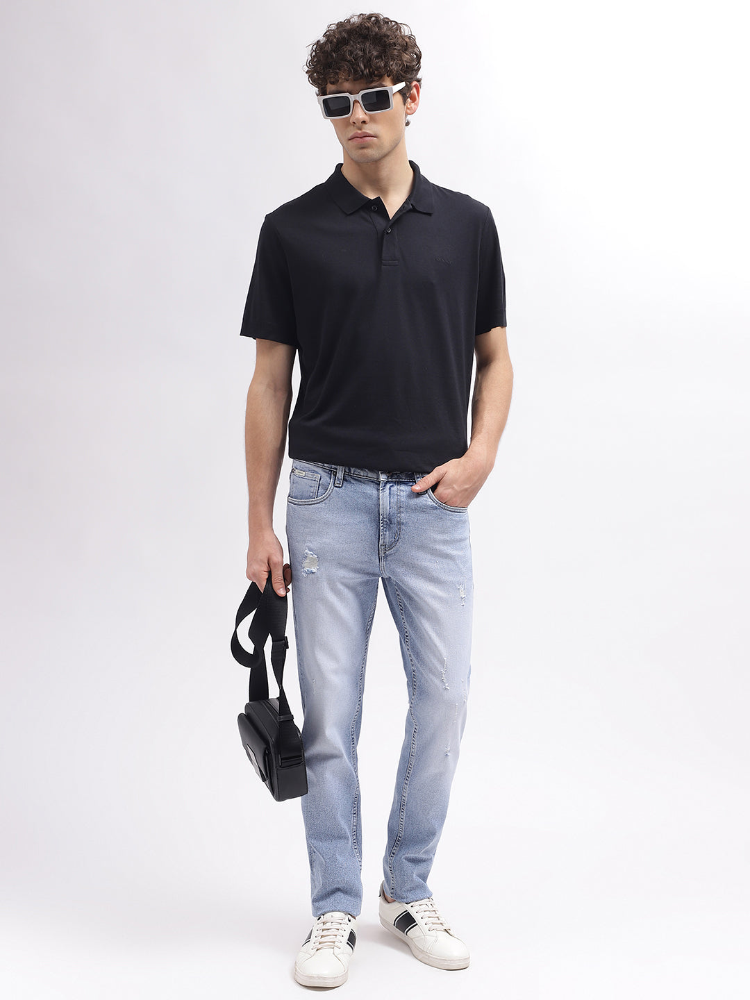 Lindbergh Men Blue Solid Slim Fit Mid-Rise Jeans