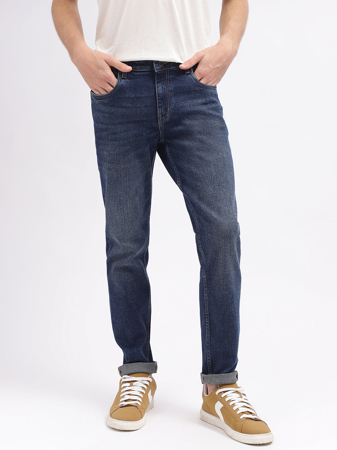 Lindbergh Men Blue Solid Slim Fit Mid-Rise Jeans