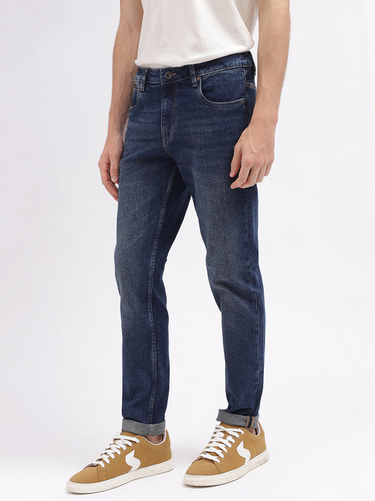 Lindbergh Men Blue Solid Slim Fit Mid-Rise Jeans