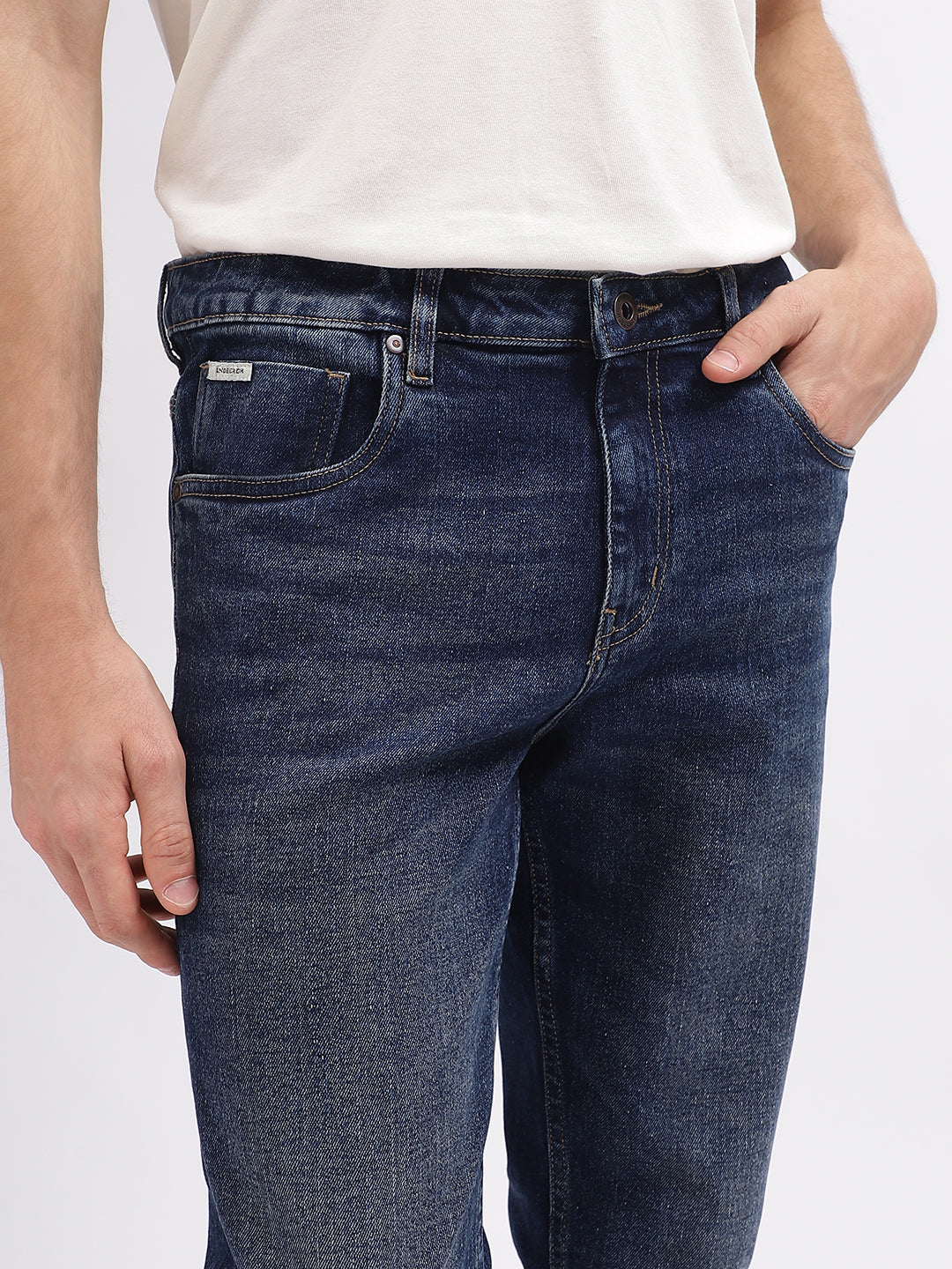Shop Lindbergh Men Blue Solid Slim Fit Mid-Rise Jeans Online