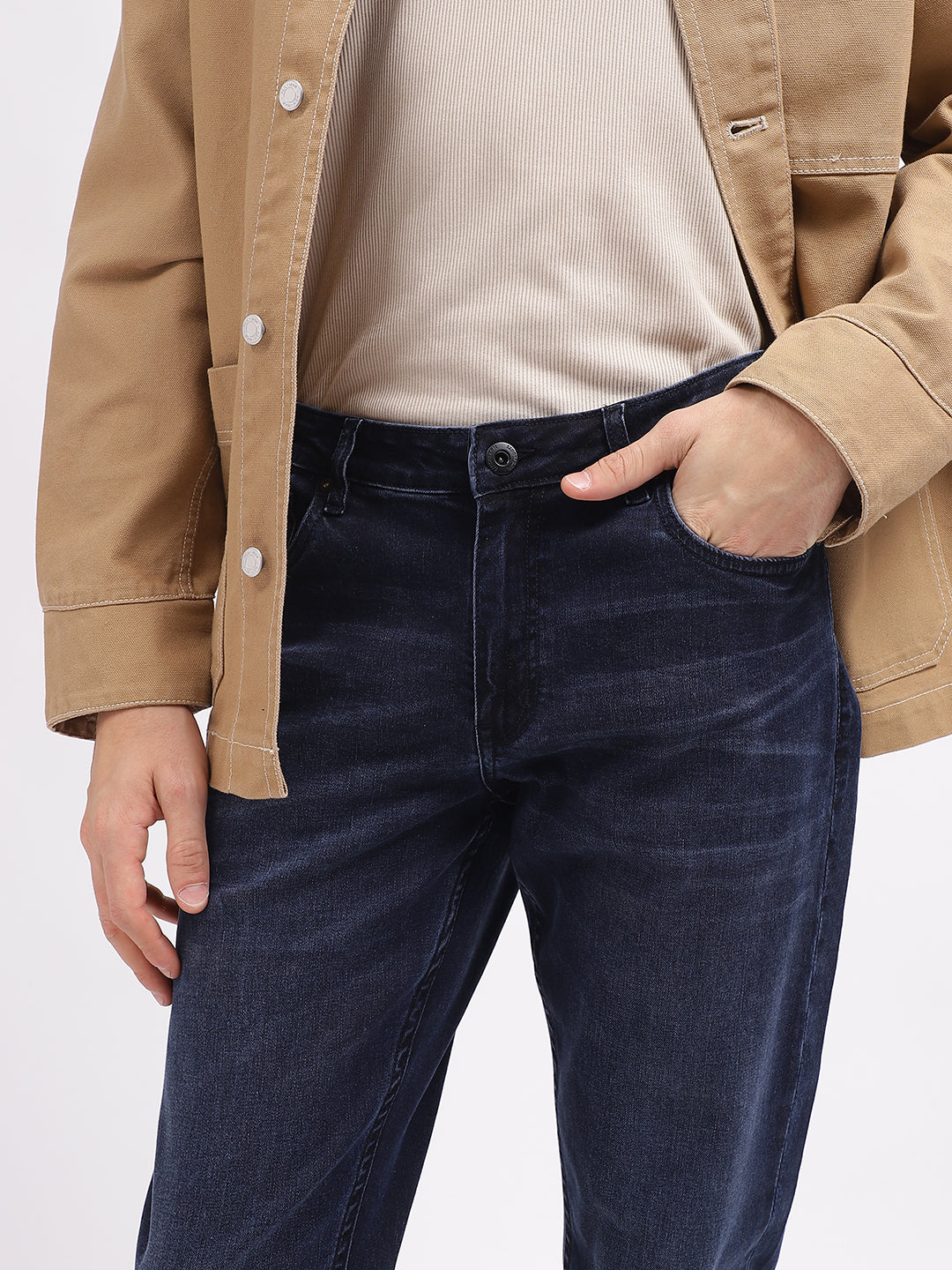 Lindbergh Men Blue Solid Tapered Fit Mid-Rise Jeans