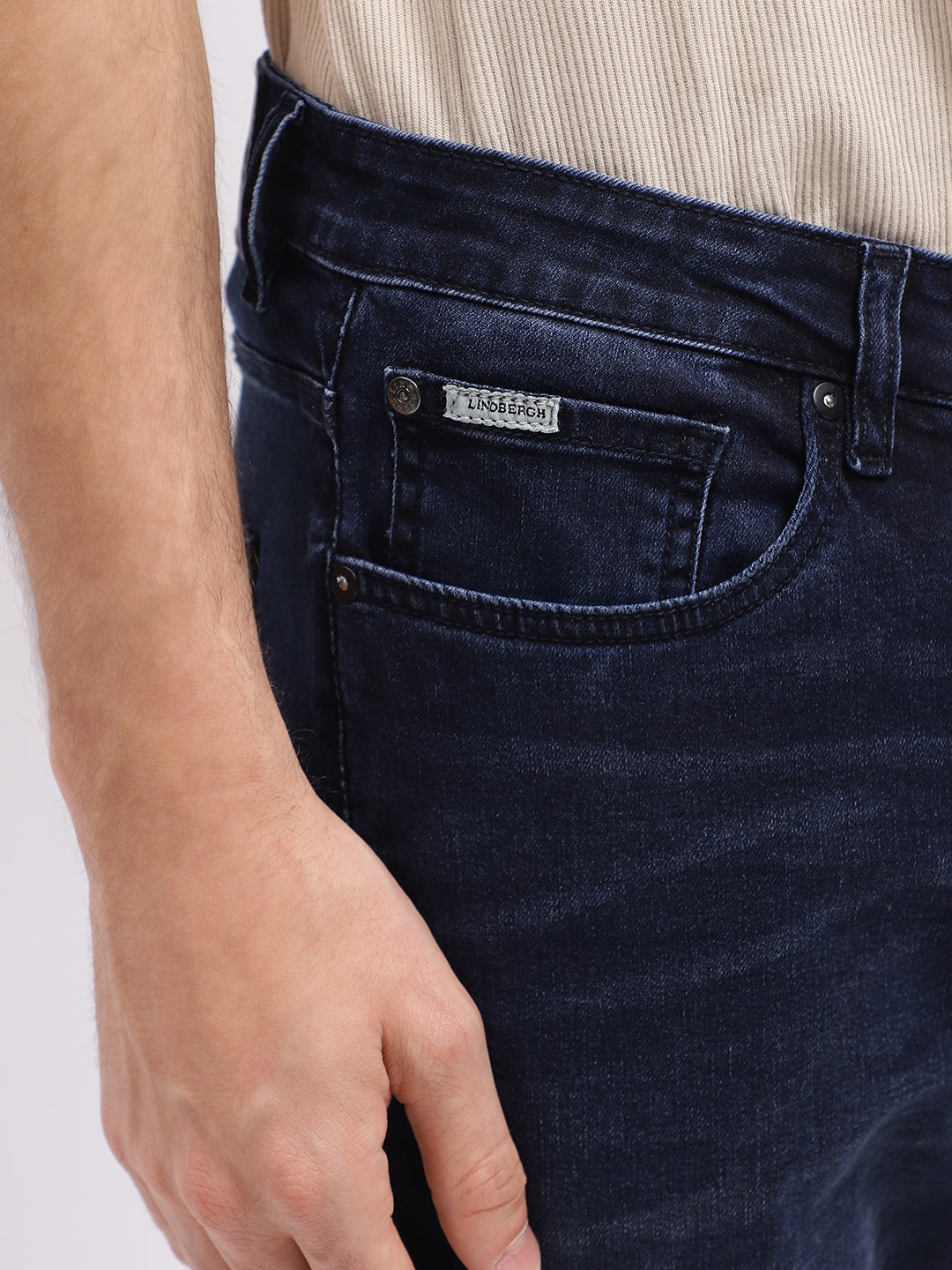 Lindbergh Men Blue Solid Tapered Fit Mid-Rise Jeans