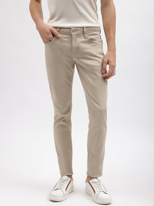 Antony Morato Men Beige Solid Tapered Fit Mid-Rise Jeans