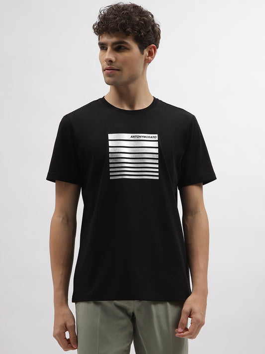 Antony Morato Men Black Printed Round Neck Short Sleeves Tshirt