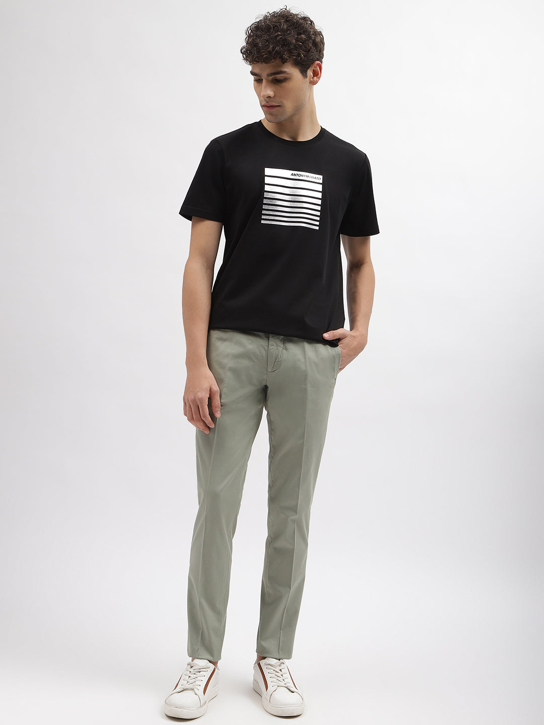 Antony Morato Men Black Printed Round Neck Short Sleeves Tshirt