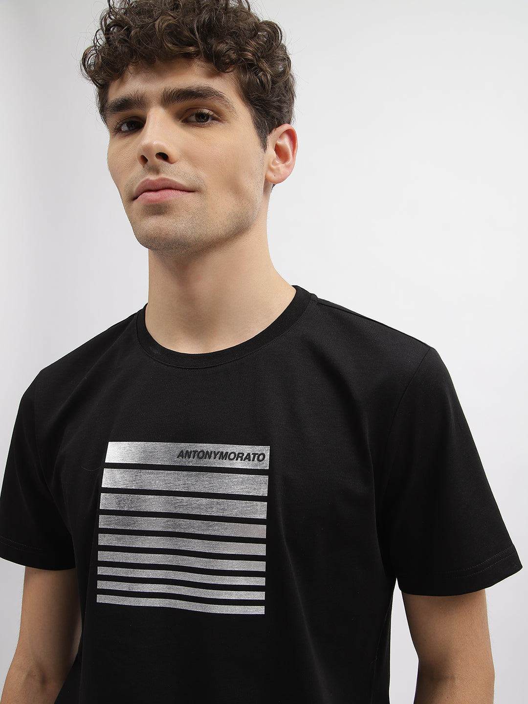 Antony Morato Men Black Printed Round Neck Short Sleeves Tshirt