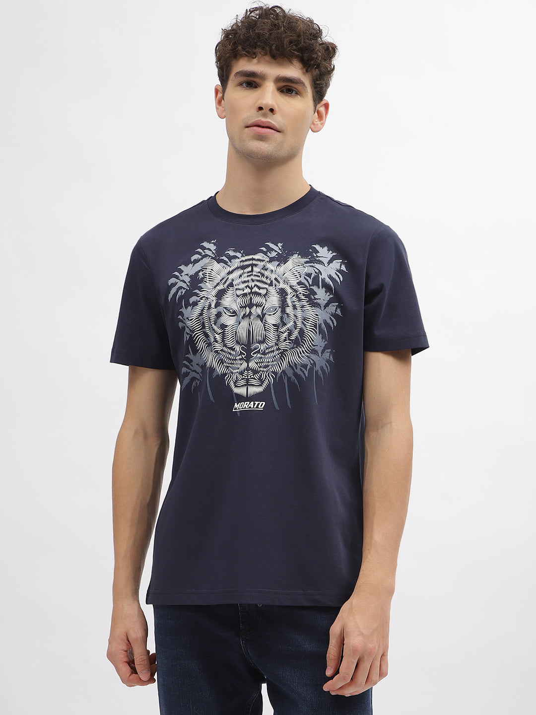Antony Morato Men Blue Printed Round Neck Short Sleeves Tshirt