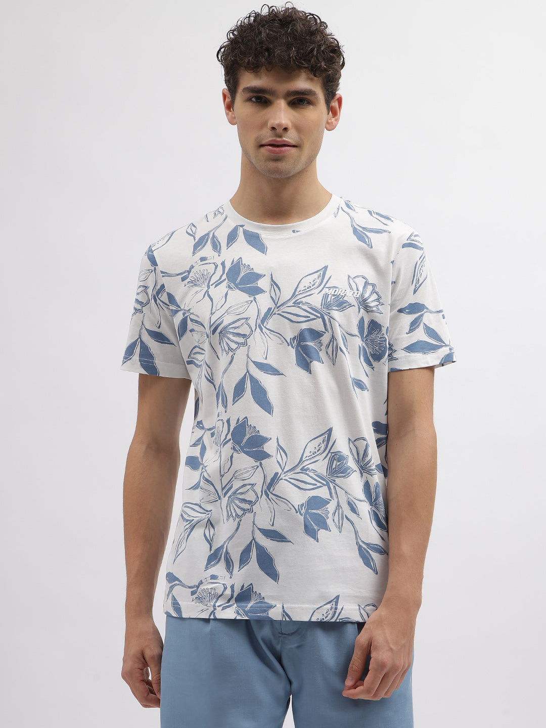 Antony Morato Men Blue Printed Round Neck Short Sleeves Tshirt