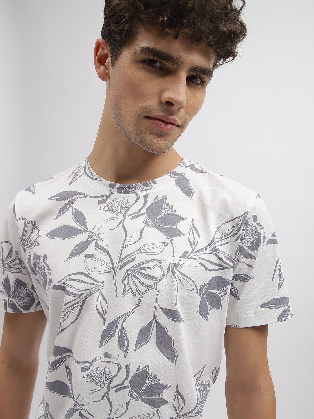 Antony Morato Men Grey Printed Round Neck Short Sleeves Tshirt
