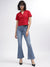 Elle Women Red Solid Resort Colar Short Sleeves Shirt