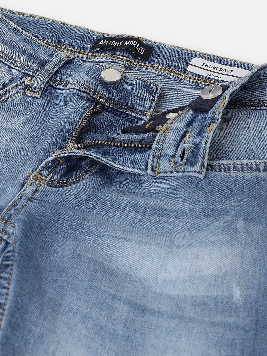 Antony Morato Boys Blue Solid Skinny Fit Mid-Rise Shorts