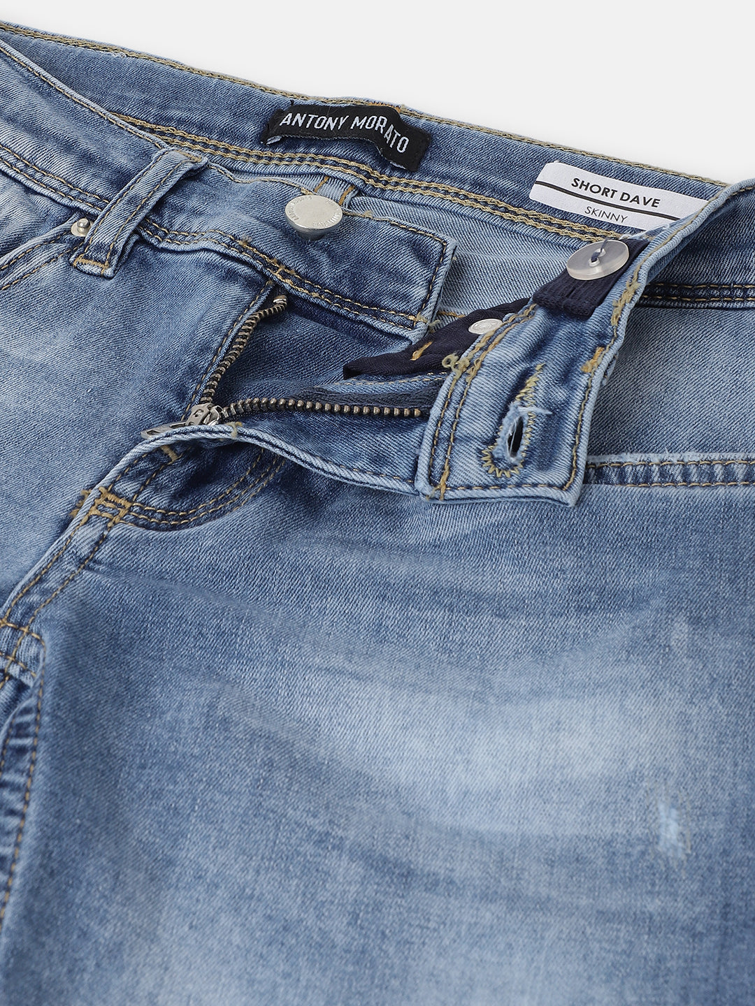 Antony Morato Boys Blue Solid Skinny Fit Mid-Rise Shorts