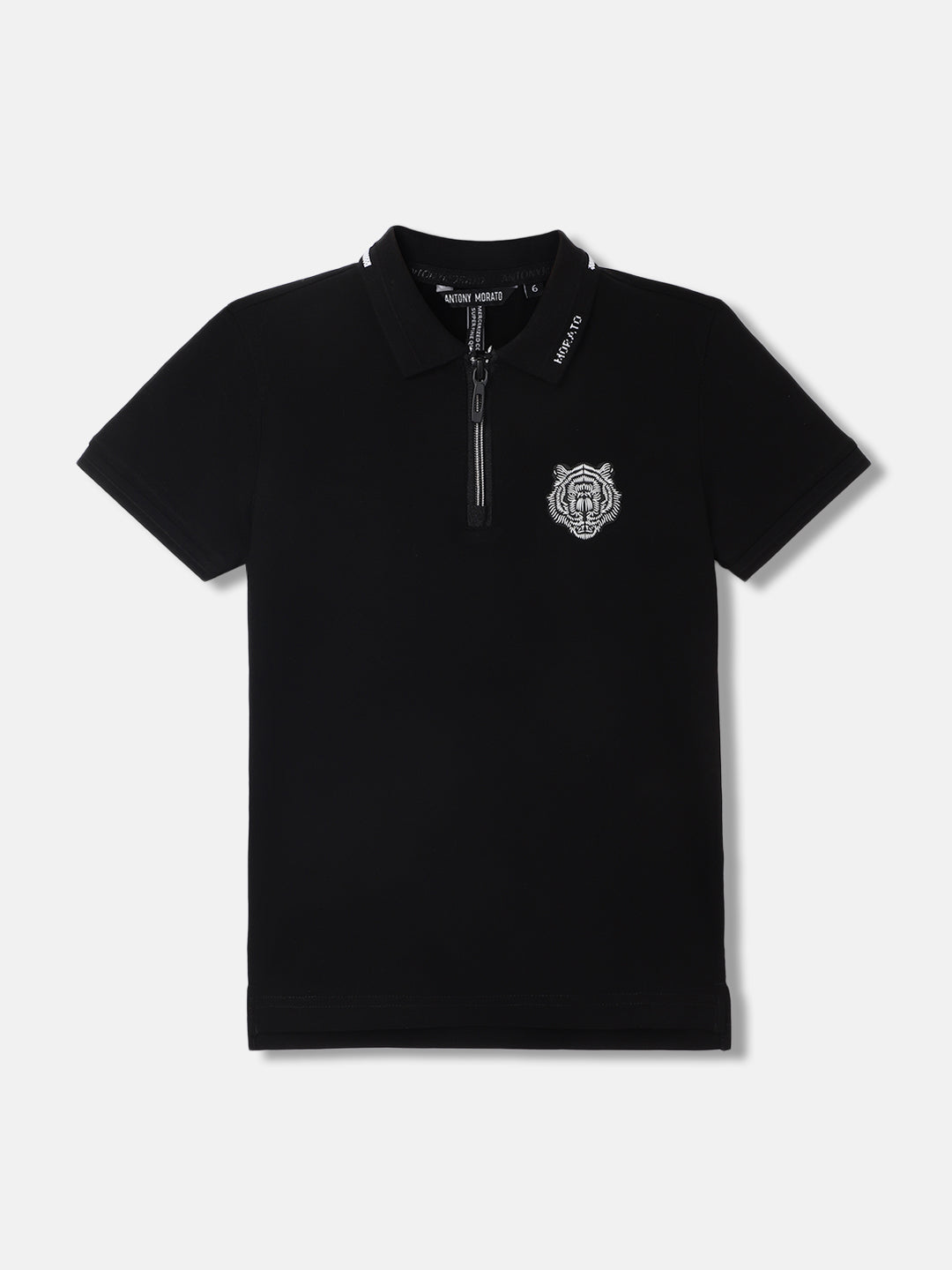Antony Morato Boys Black Solid Polo Collar Short Sleeves Tshirt