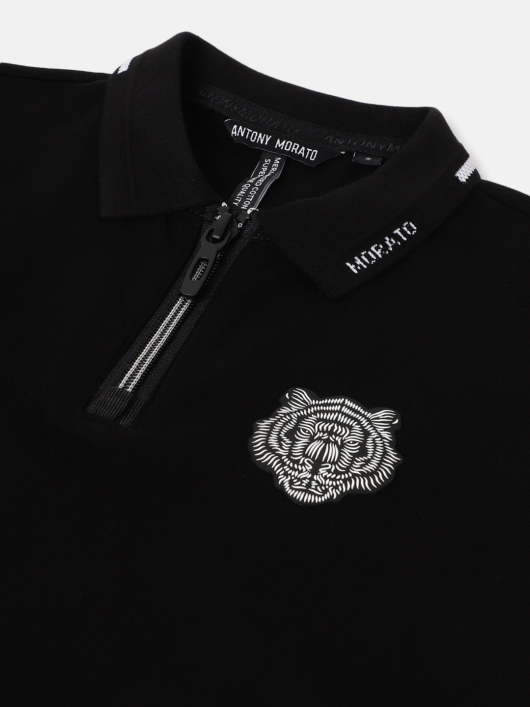 Antony Morato Boys Black Solid Polo Collar Short Sleeves Tshirt