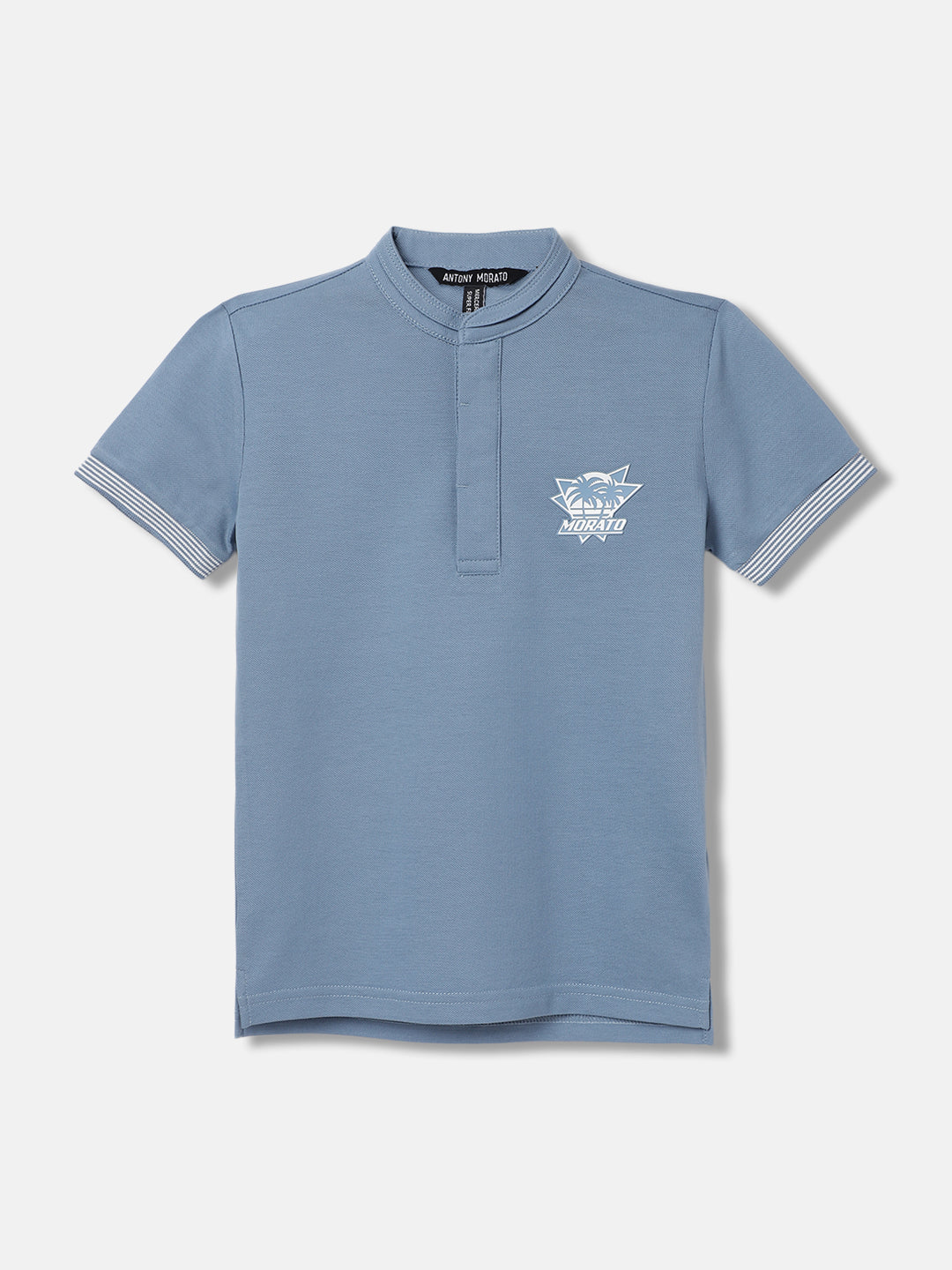 Antony Morato Boys Blue Solid Henley Short Sleeves Tshirt