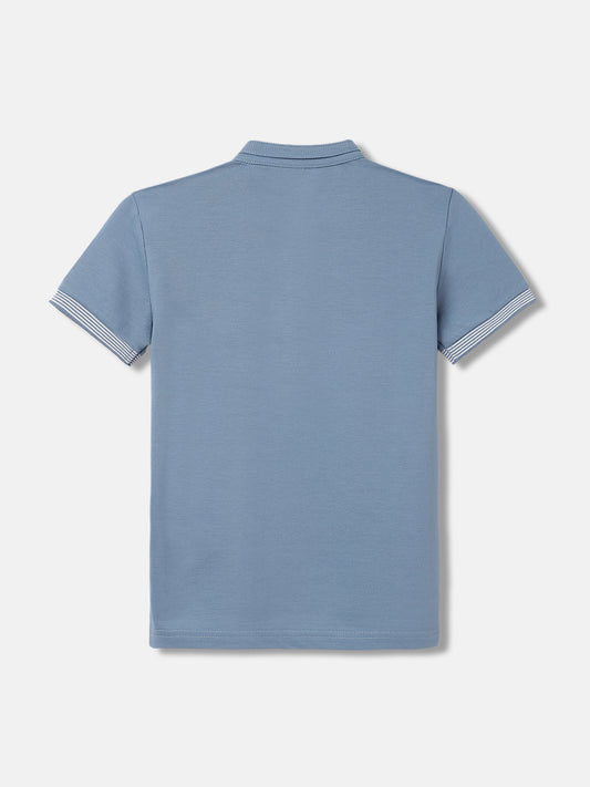 Antony Morato Boys Blue Solid Henley Short Sleeves Tshirt