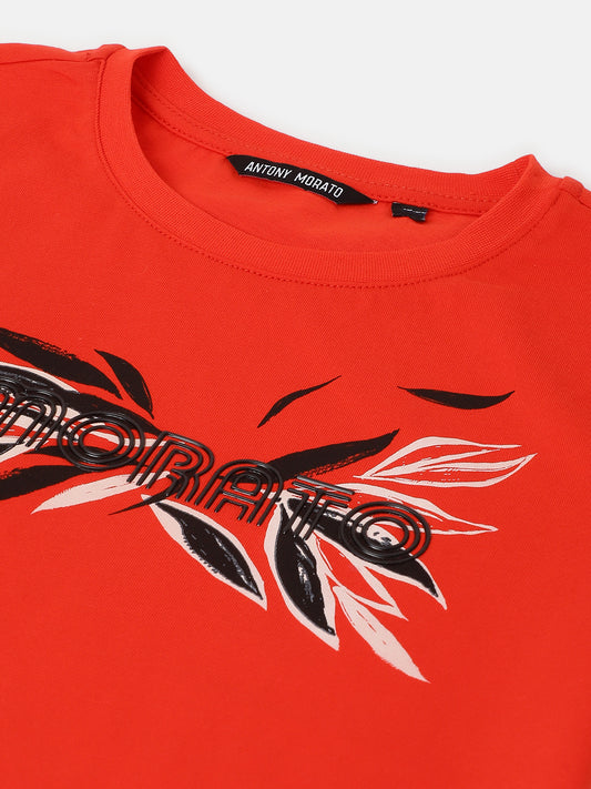 Antony Morato Kids Red Printed Round Neck Short Sleeves Tshirt