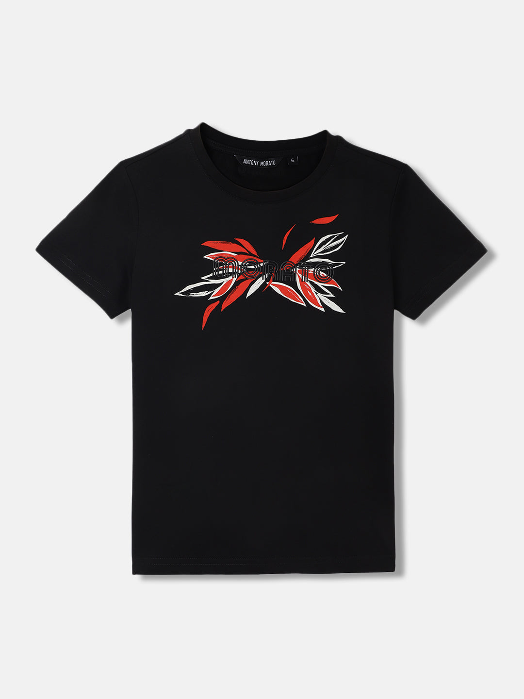 Antony Morato Kids Black Printed Round Neck Short Sleeves Tshirt