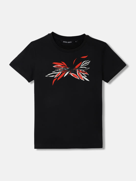 Antony Morato Kids Black Printed Round Neck Short Sleeves Tshirt