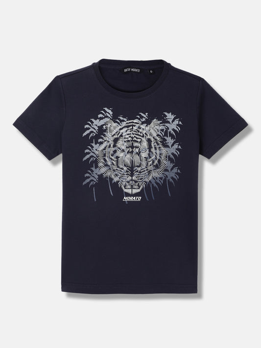 Antony Morato Boys Blue Printed Round Neck Short Sleeves Tshirt