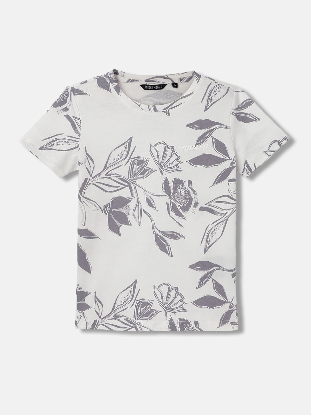 Antony Morato Boys Grey Printed Round Neck Short Sleeves Tshirt