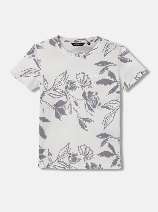Antony Morato Boys Grey Printed Round Neck Short Sleeves Tshirt