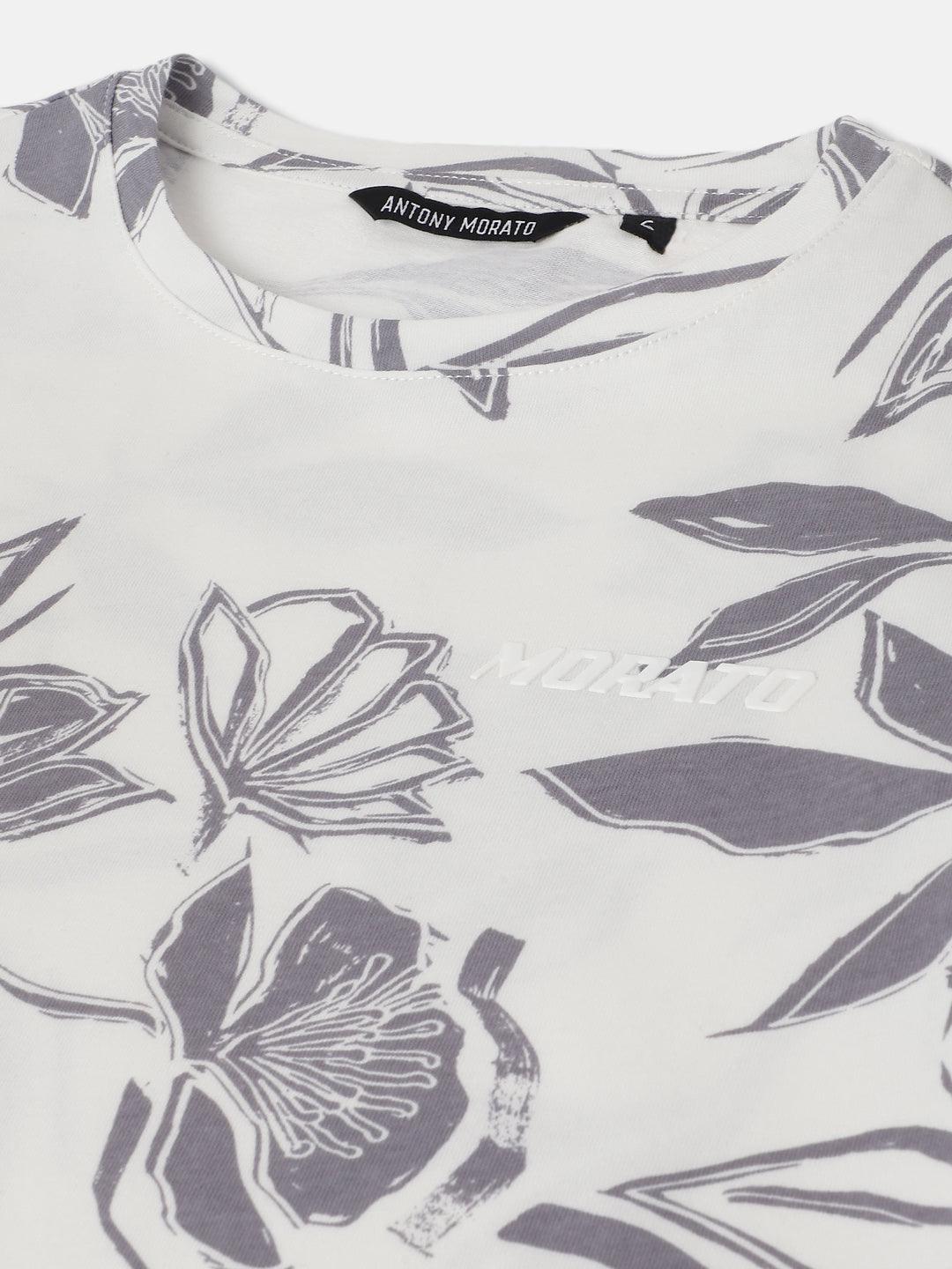 Antony Morato Boys Grey Printed Round Neck Short Sleeves Tshirt