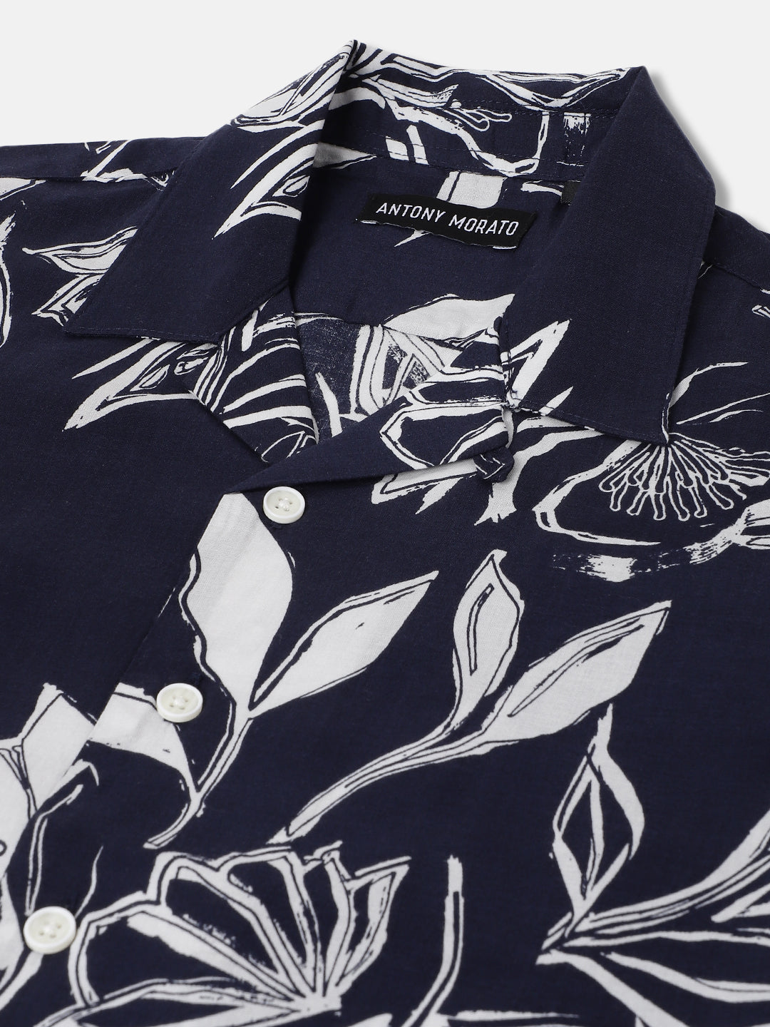 Antony Morato Boys Blue Printed Resort Collar Short Sleeves Shirt