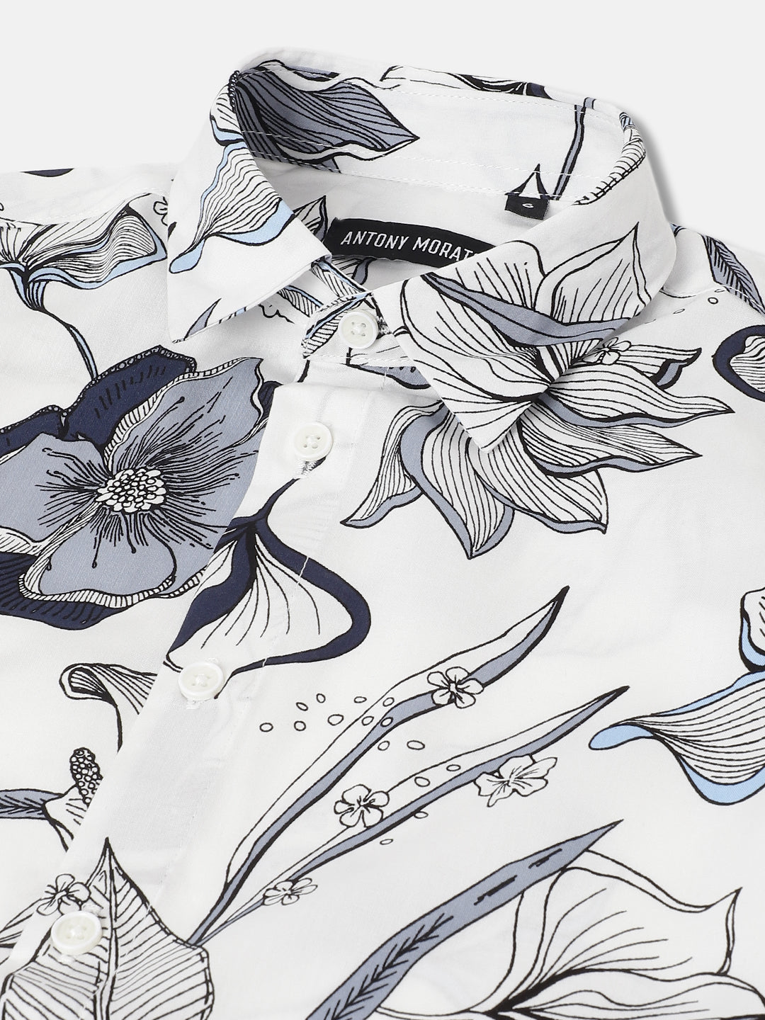 Antony Morato Boys Cream Printed Spread Collar Short Sleeves Shirt